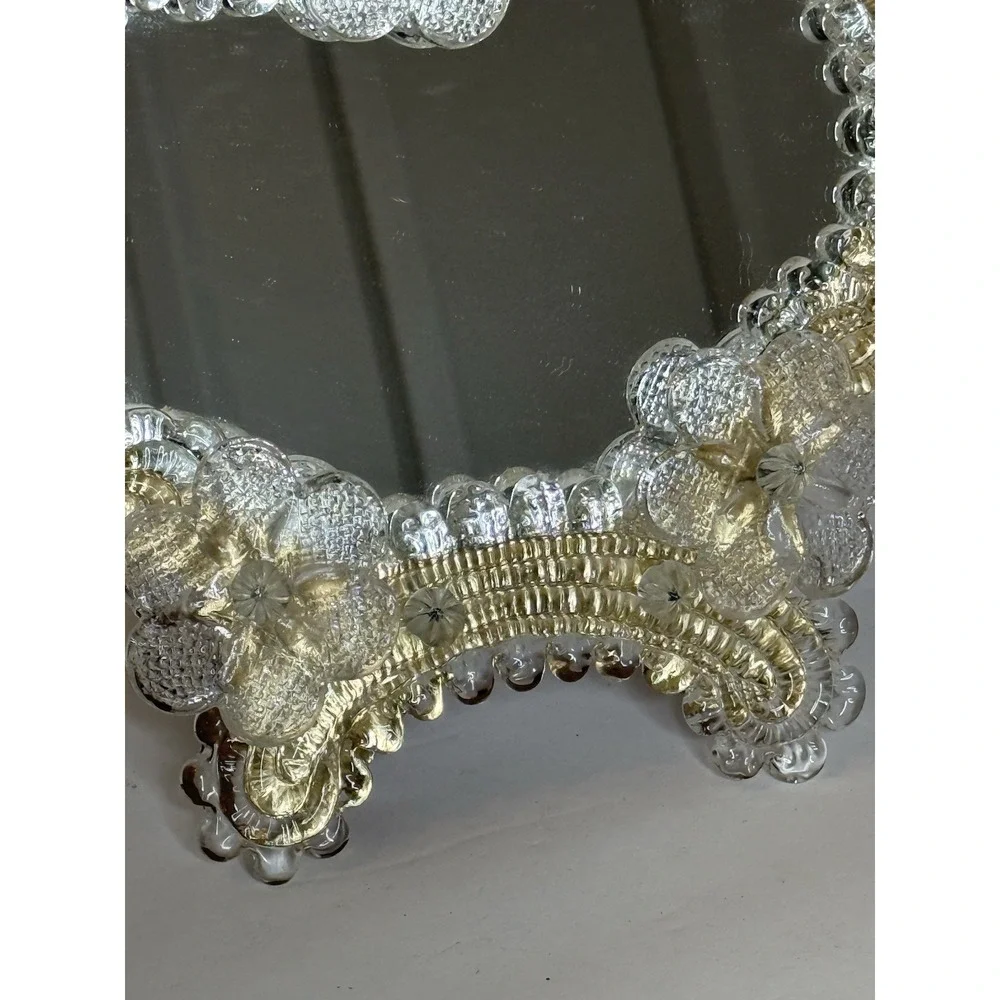 Vintage Venetian Style Murano Art Glass Mirror Tabletop Easel Back Italy 7x8 MCM